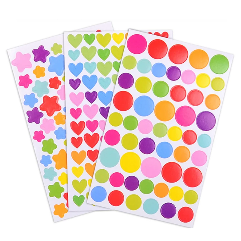 

6Pcs Kids Stickers Cute Heart Star Dot Shape Sticker For Scrapbooking Diary Photo Album Decoration Supplie Girl Boy Party Gifts