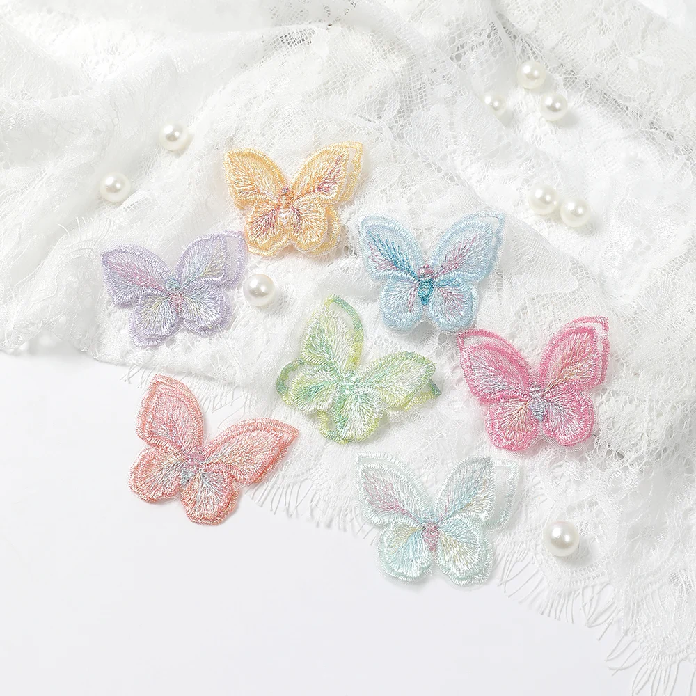 10 Stück doppelte Stickerei Schmetterling Spitze Applikation Nähen auf Braut Hochzeit Abend Organza Patch handgemachte Handwerk Blumen Zubehör – Detail 3