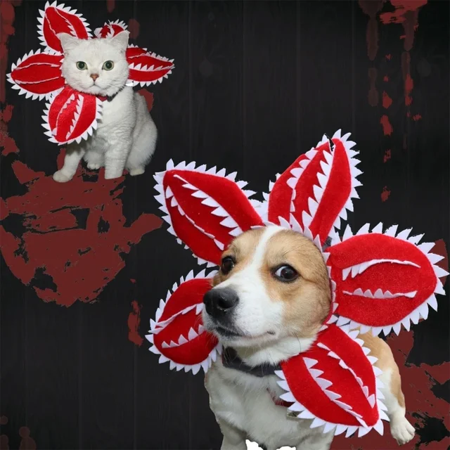 Pet Hat Costume Demogorgon Hat Props Headwear Soft Kitten Scary Flowers 3