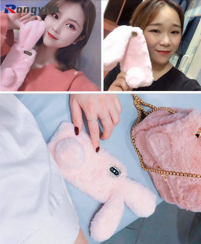 플러시 퍼 래빗 소프트 케이스, 구글 픽셀 7, 6 프로, 6, 4, 3A, 3, 2 XL, 5A, 4A, 3A, 따뜻한 휴대폰 커버, 귀여운 푹신한 케이스
