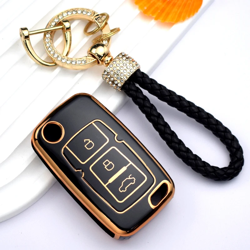 Premium Car Remote Key Case Cover - Sleek Folding Shell Fob with Keychain Attachment