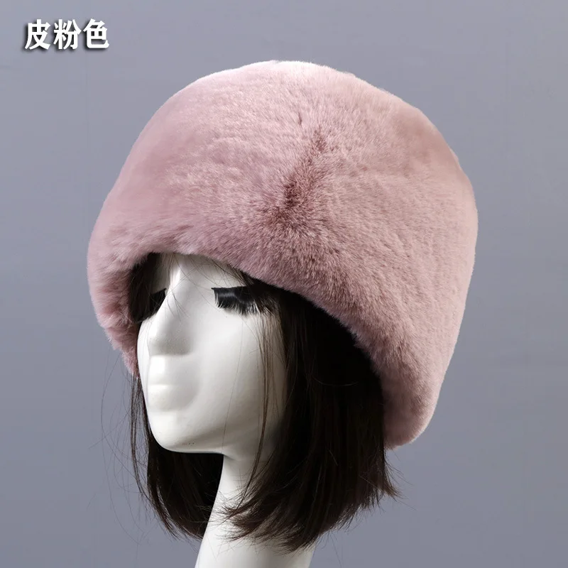 Faux Fur Hats for Women Fluffy Russian Hat Winter Cap Ears Warm Female Beanies Solid Color Leopard Print Bonnets 6