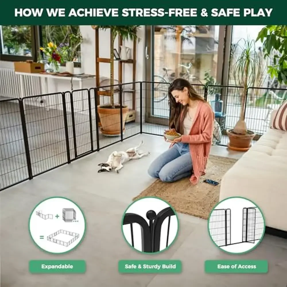 Indoor Dog Playpen Stress-Free Safe 45 Inch 16 Panels Large Dogs Black Accessible Expandable Strong Construction No Sharp Edges