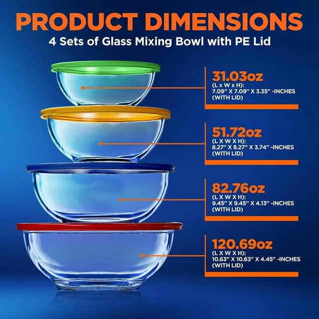 Glass Mixing Bowl 4 Sets Stackable Superior Premium Meal-prep Container W/  Locking Lid Food Box Free Shipping Storage Containers - AliExpress