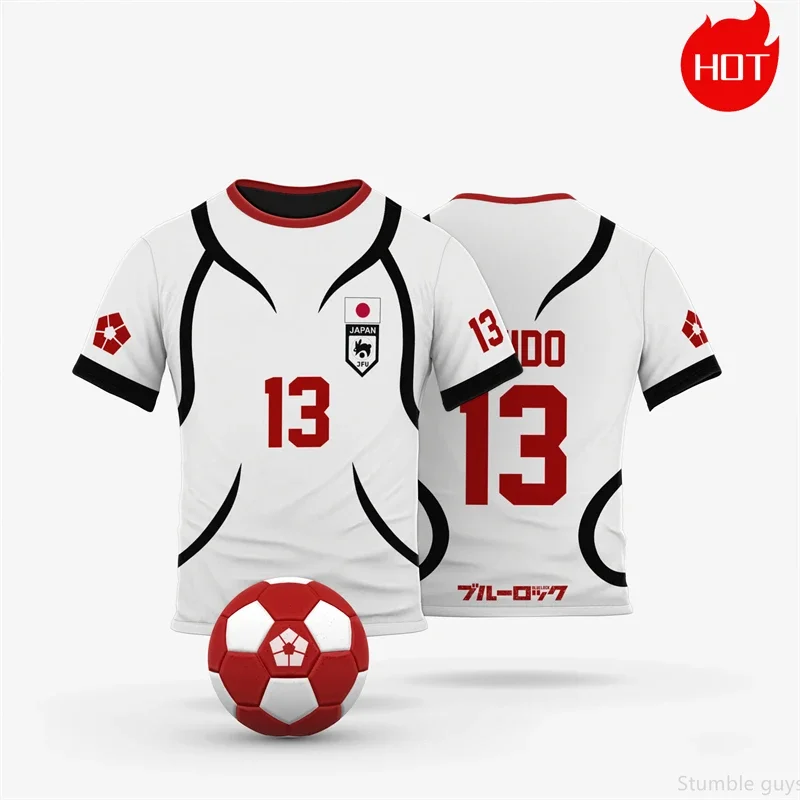 Blaues Anime-Trikot für den Alltag, Atmungsaktives Fußballtrikot, Kurzarm-Oberteil für Jungen und Mädchen, Harajuku Cosplay Freizeitkleidung
