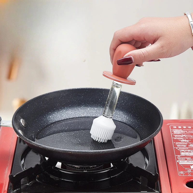 Nordic Glass Brush Oil Bottle, Seasoning Pot, Soy Sauce Bottle, Vinegar Pot, Household Kitchen Supplies, Silicone Oil Brush, 1Pc