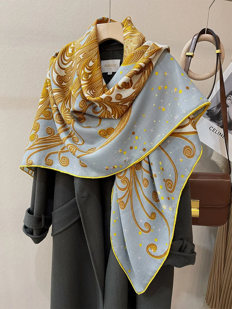 Silk Wool Scarf Shawls for Women Larfe 135CM Square Dual-use