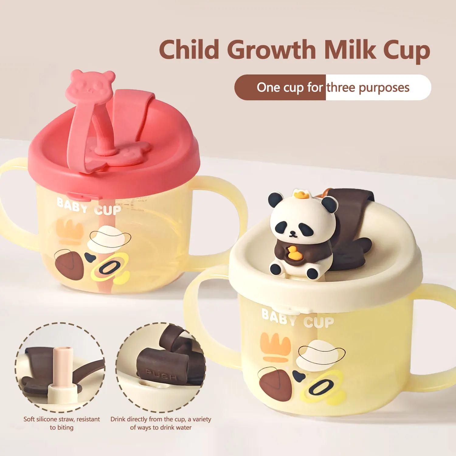 300ML baby large-capacity milk cup, breakfast cup, water food-grade PP material, drop-proof and leak-proof, clear scale