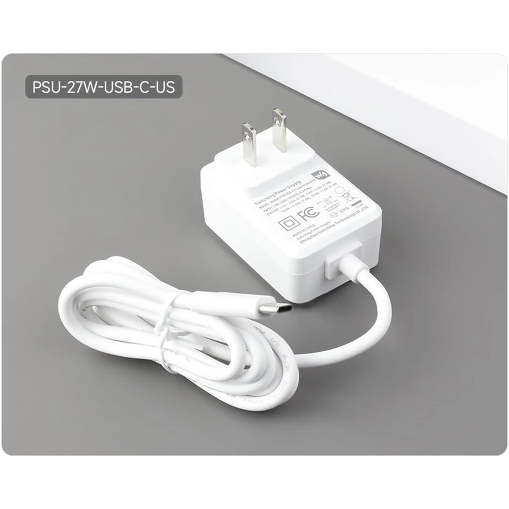 라즈베리 파이 5 용 USB C타입 전원 공급 장치, PD 전원 공급 장치, 5.1V/5A, 9V/3A, 12V/2.25A, 15V/1.8A, 27W 케이블 길이 1.2m, 18AWG