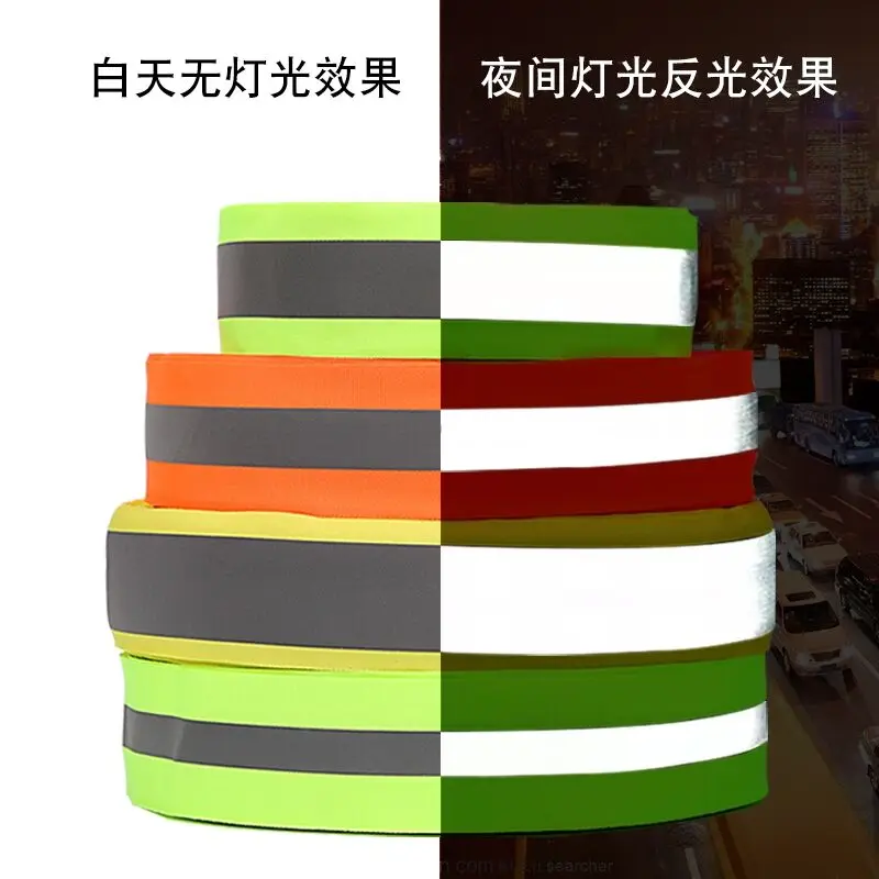 10mm 15mm 20mm 25mm 50mm Fluorescent Green Safety Reflective Sew on Fabric Tape Strap Vest Webbing 5 Yards reflective tape
