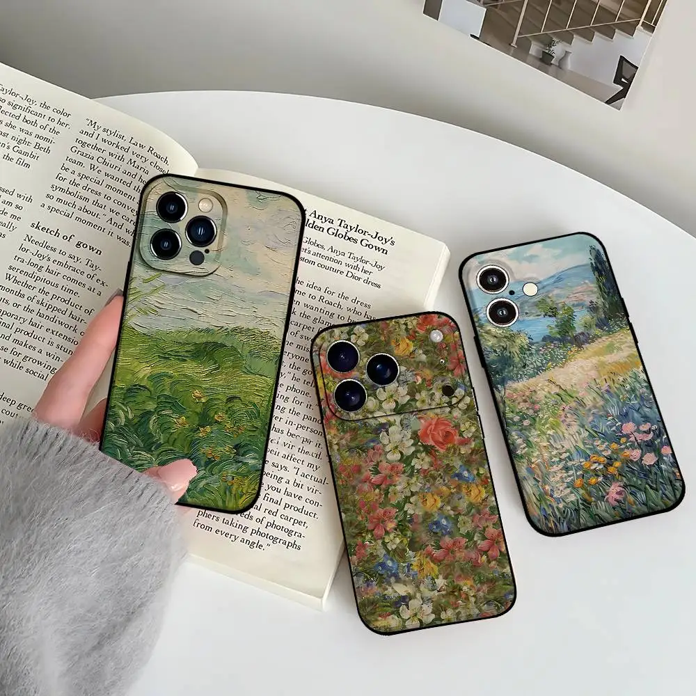 Van Gogh Monet Oil Painting Black Phone Case
