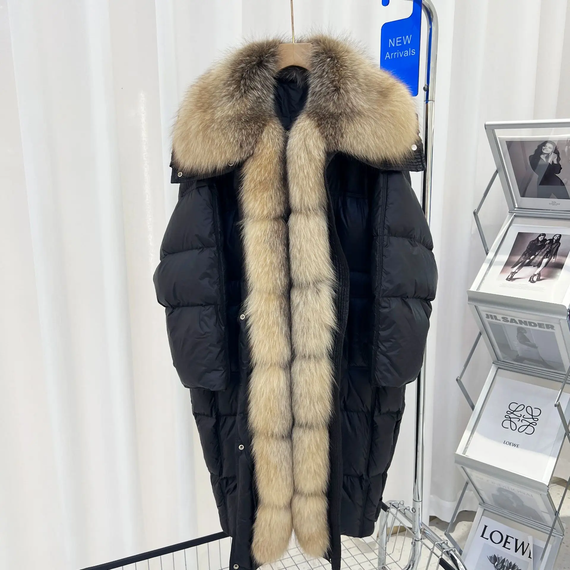 여성용 긴 모피 코트, 두꺼운 구스 다운 코트, 골든 아일랜드 여우 털, 목걸이 모양 패션 코트, 2024 겨울 신상 