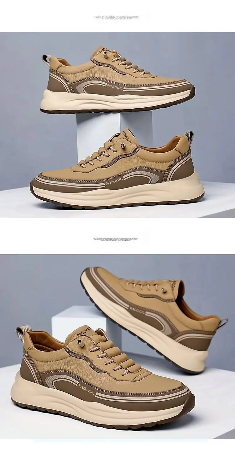 الرجال الربيع الصيف 2025 الانزلاق على سميكة القاع تنفس في الهواء الطلق عادية لينة وحيد أحذية رياضية جولة تو الجلود الربط