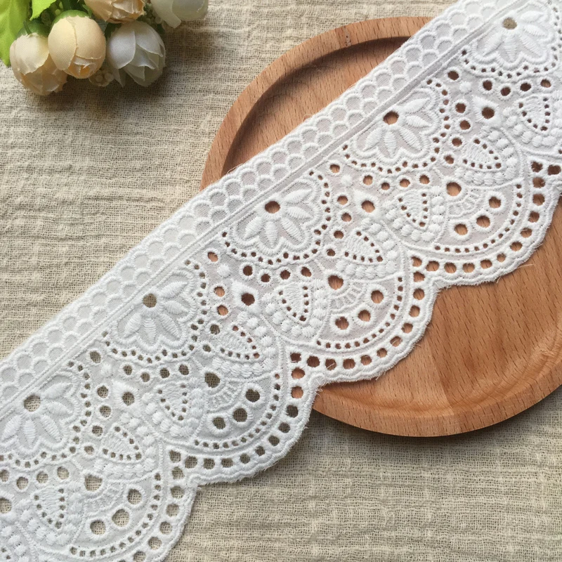 우유 실크 3D 볼록 나비 자수 꽃 패브릭 28CM 코튼 레이스 트림, DIY 의류 홈 섬유 액세서리, 5 야드/묶음