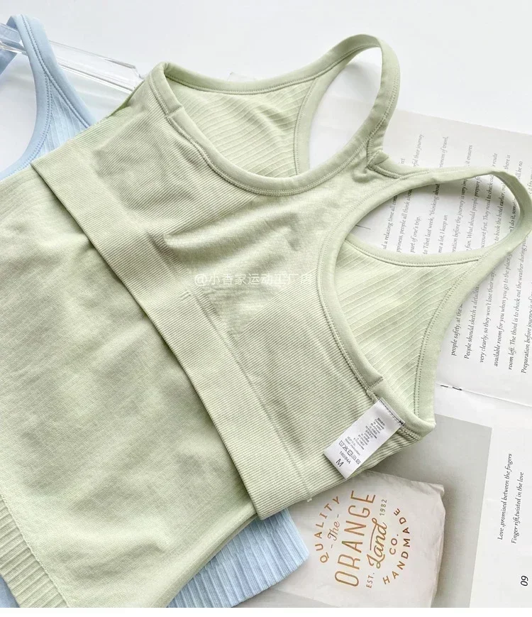 Women Waist Length Ribbed Racerback Tank Top Sweat-wicking Light Support Built-in Bra Yoga Shirts Four-way Stretch Gym Wear