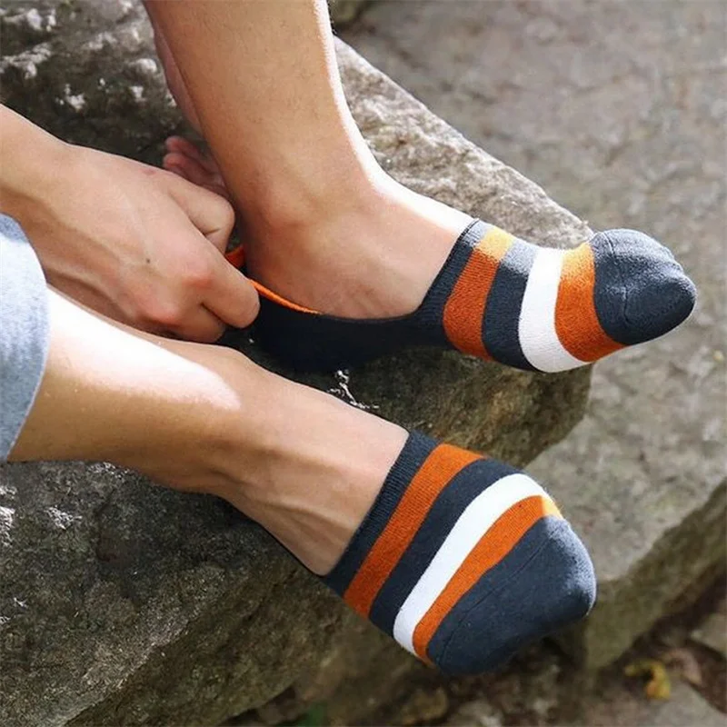 Calcetines Invisibles Para Hombre - Pack De 8 Pares | Tobilleros De Algodón Con Rayas De Silicona Antideslizantes