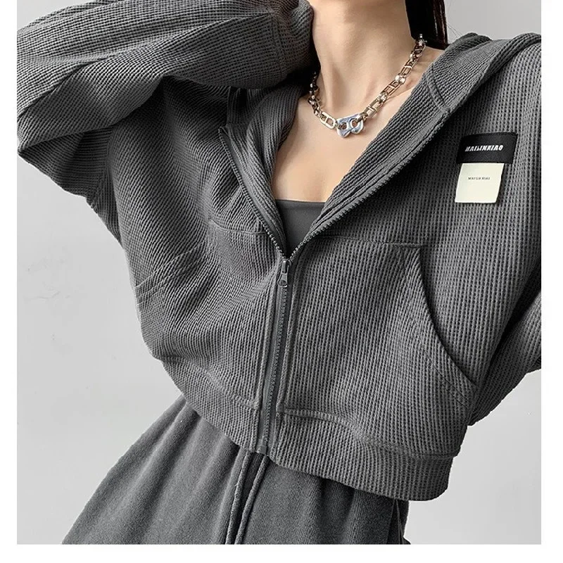 Fashion Women's Hooded Sweatshirt Long Sleeve Top Loose Short Zipper Sweatshirt Korean Cheap Wholesale Harajuku Jacket 2022 New