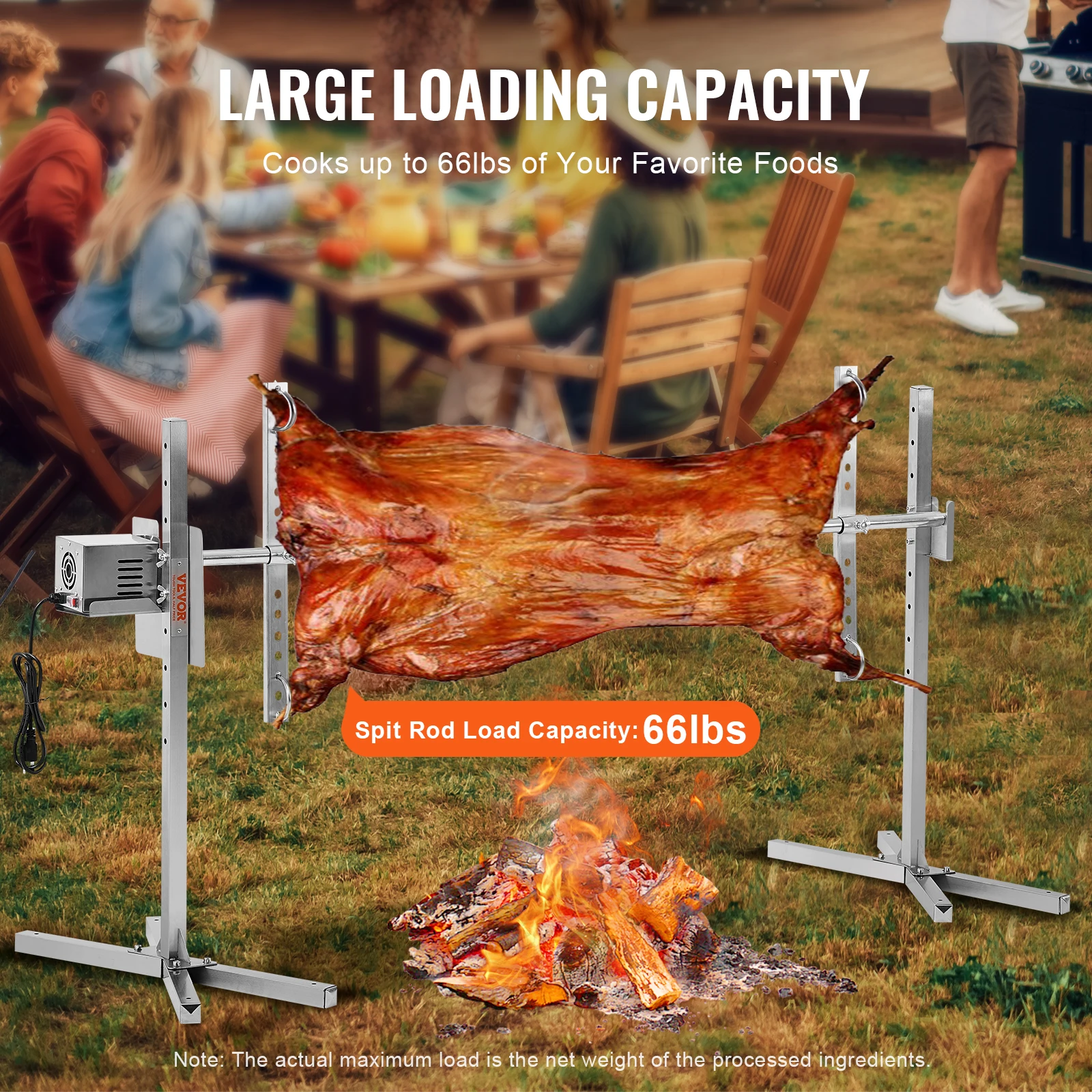 VEVOR 46/56 Inch Electric BBQ Rotisserie Grill Kit Automatic 52W Motor Height Adjustable Universal Roaster Stand 3