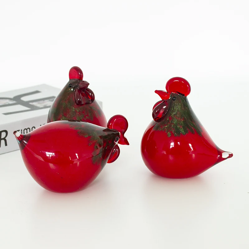 

Murano style home decoration item solid color glass red rooster cock chicken animal figurines