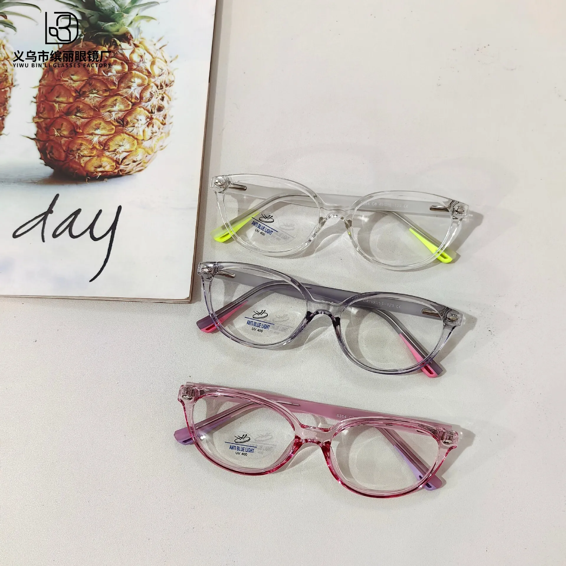 Fashionable new anti blue light children's flat lenses, student reading computer glasses, flat lenses