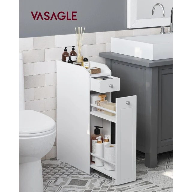 VASAGLE Small Bathroom Storage Cabinet, Toilet Paper Holder with Storage,  Toilet Paper Storage Cabinet, Bathroom Organizer with Adjustable Shelf,  Water-Proof Feet