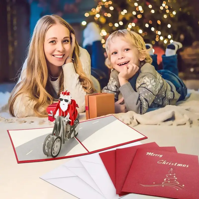 Greeting cards Merry Christmas 3D Cards Christmas Tree Winter Gift Pop-Up Cards Decoration Stickers New Year Greeting