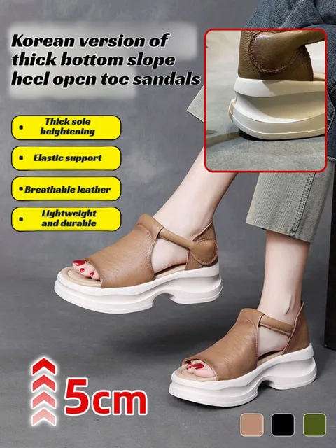 Wimen'S Sandales à semelles épaisses et à la mode pour augmenter la hauteur Sandales une pièce polyvalentes à semelles souples rétro 1