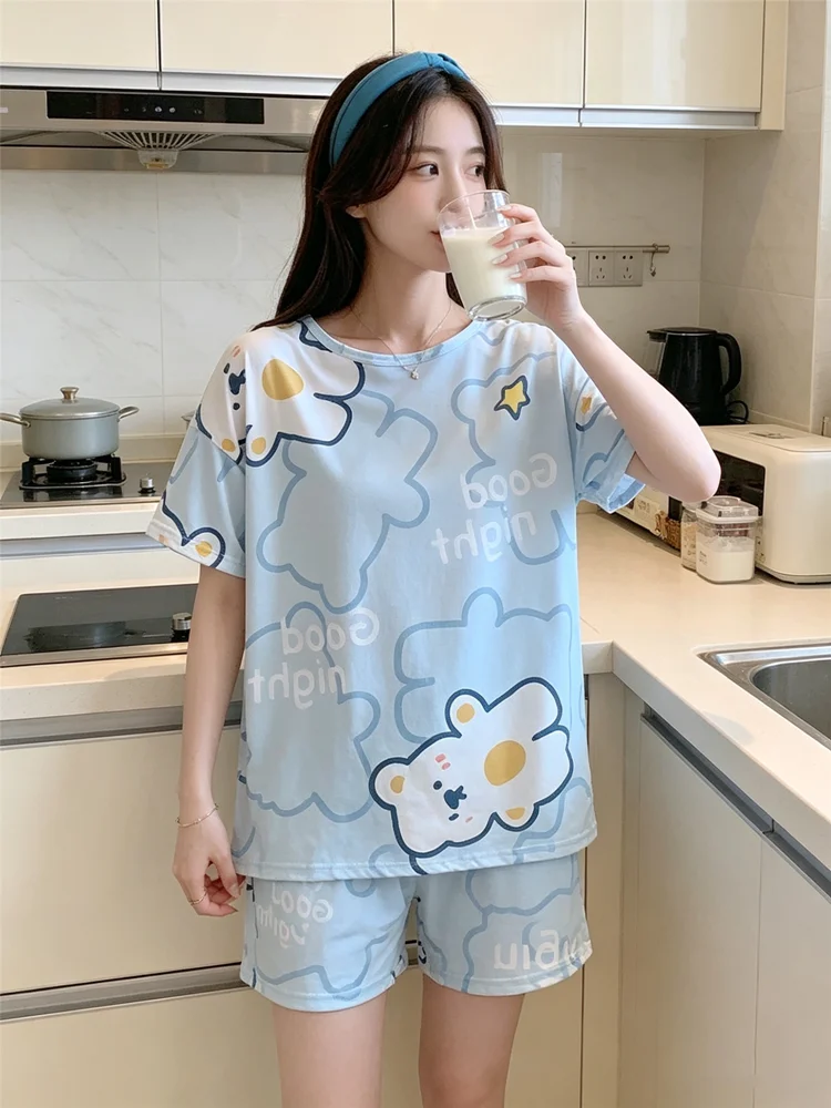 Summer Nightwear Kawaii Girls Young Womens Cartoon Shorts Pajama Sets Pyjamas Femme Sleepwear Loungewear Pijama Mujer Homewear - 5