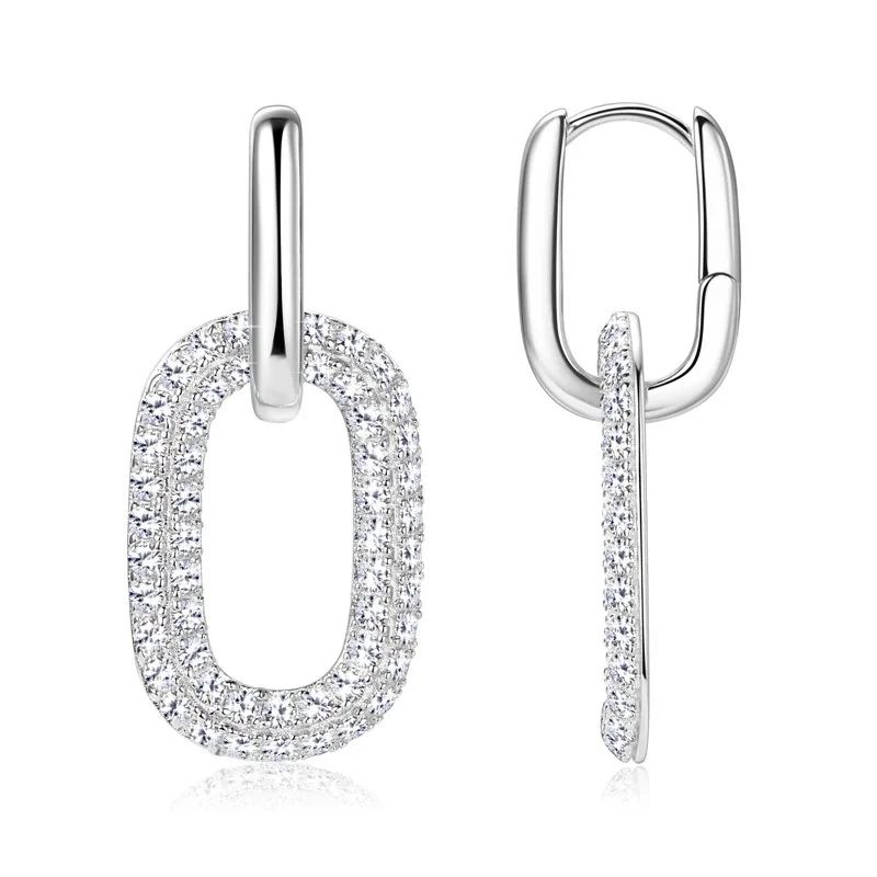 Nabest Fine Jewelry 925 Starling Silver U-shape Statement Hoop Earrings Women Full VVS Moissanite Ring Charm Dangle Earrings