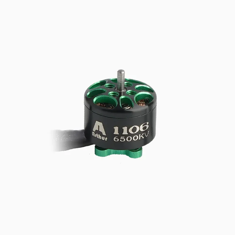 Vue latérale du Flashhobyy Arthur A1106 Mini Moteur RC 6500KV 4500KV pour Course FPV avec câbles de soudure.