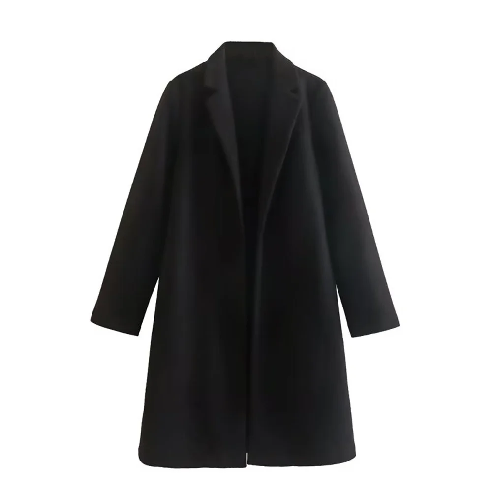 UNIZERA 2023 Autumn/Winter New Women's Wear New Fashionable Style Mid length Polo Collar Long Sleeve Open Front Coat Coat 2