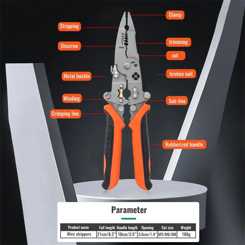 12 in 1 Multifunctional Wire Stripper Crimper Cable Cutter Pliers Foldable Electrician Pliers Tools and Cable Stripper Pliers 6