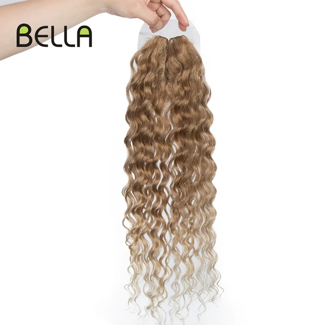 Bella Synthetic Hair Extensions Curly Hair Bundles With Closure Water Wave Synthetic Bundles 9Pcs 20 inch Ombre Brown For Women 6