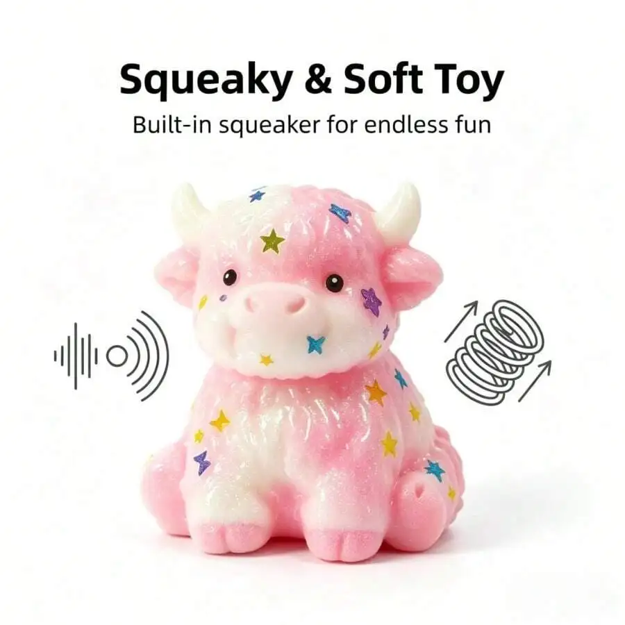 A Silicone Toy Designed To Relieve Stress, Shaped Like A Cow, Soft And Squeezable, Suitable For Ornaments (Pink) 4