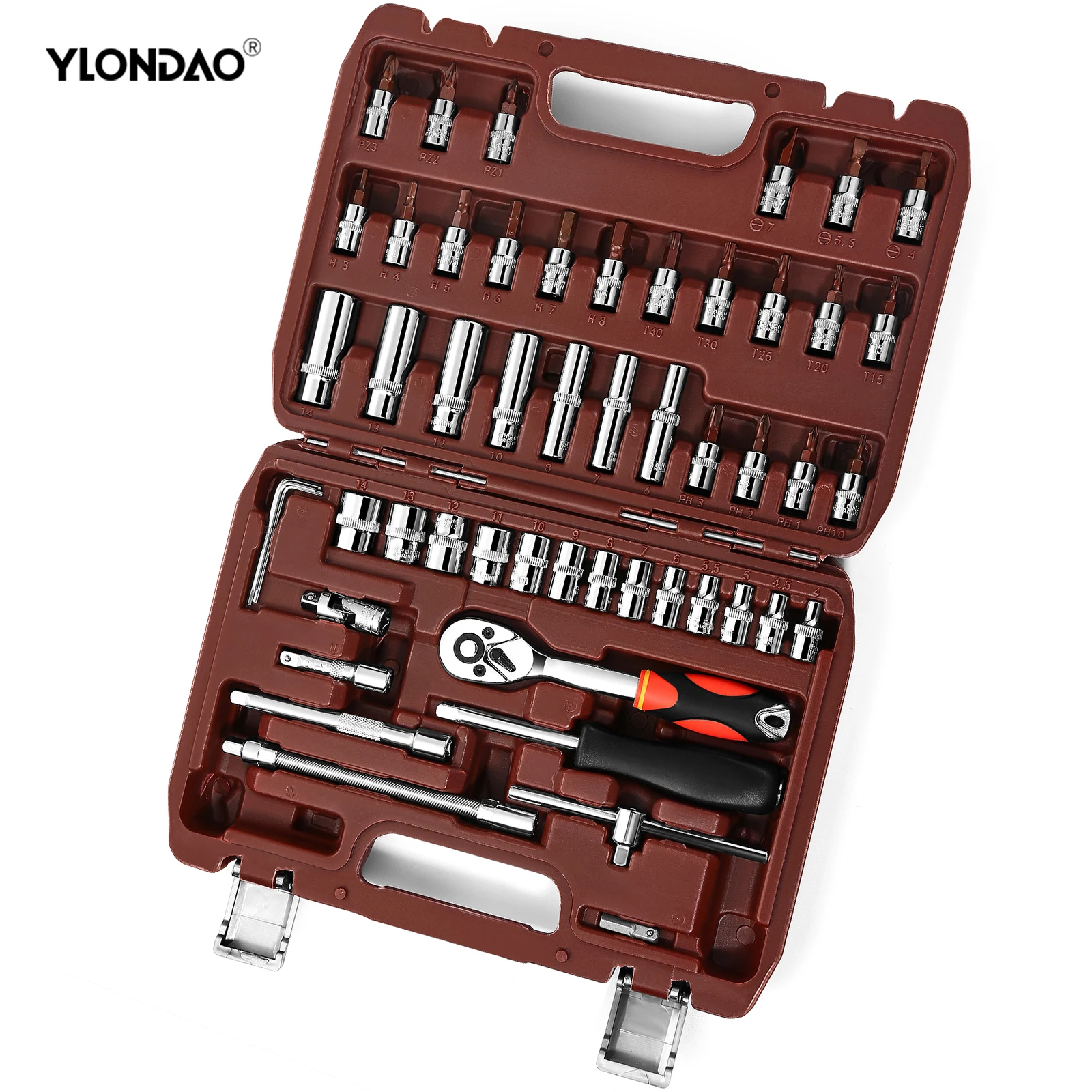 YLONDAO 53PCS Tool Set Hand Tools for Car Repair Ratchet Spanner Wrench Socket Set Professional