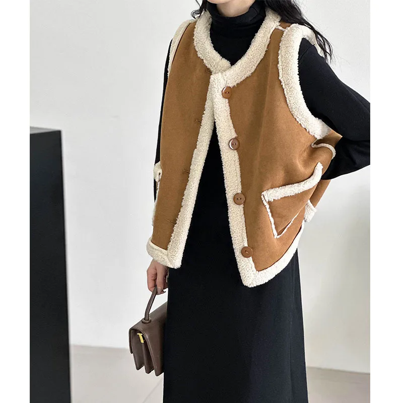 

Женский жилет из искусственной овечьей шерсти Orange Zhi, зима 2023, новинка, свободный многослойный ретро-жилет для улицы, 8910