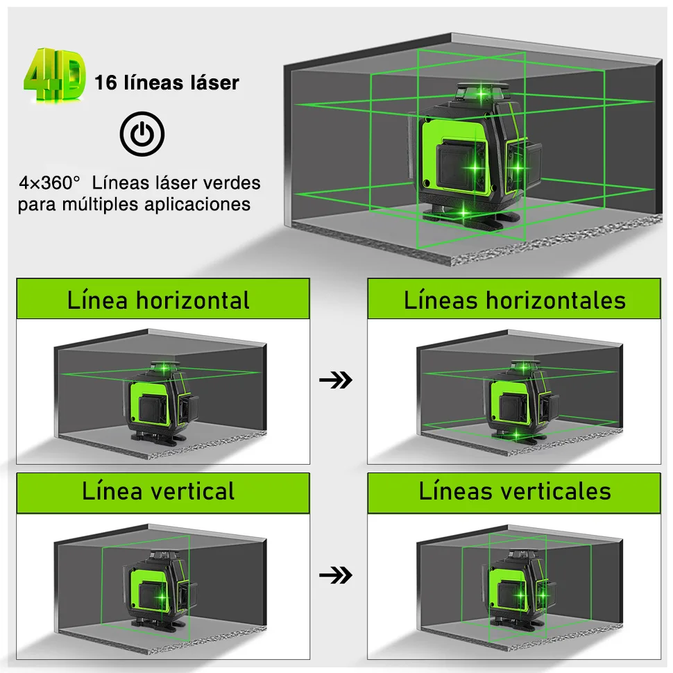 CLUBIONA-Nivel láser superpotente, herramienta de nivelación 3D/4D de 12/16 líneas y luz verde, nivelado selfie 360 Horizontal y Vertical