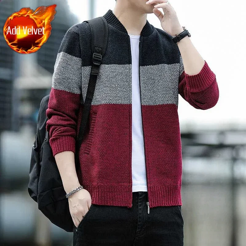 Suéter con cremallera para hombre, nuevo, abrigos gruesos, jerséis, top de cachemira, ropa de calle, cárdigan de punto para hombre, estilo coreano, vintage, barato, abierto