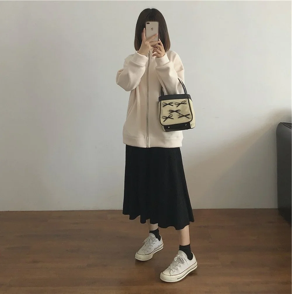 Women's Winter Stand-up Collar Sweater Autumn/Winter Plus Velvet Thick Loose All-match Sports and Leisure Zipper Cardigan Jacket