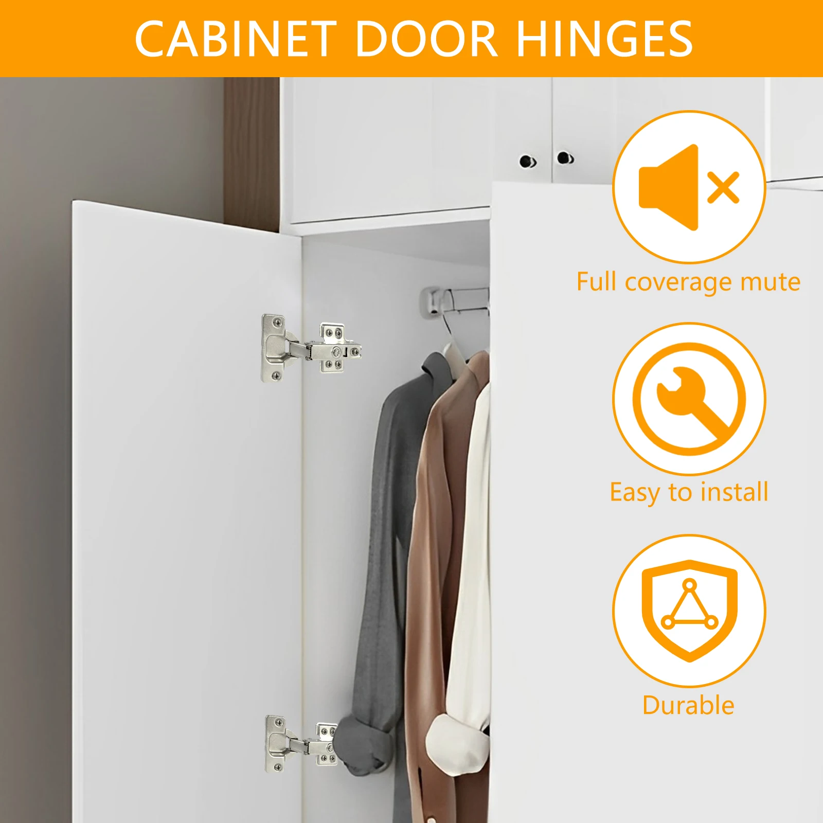 Cabinet Door Hinges 10/20Pcs Stainless Steel Cabinet Door Hinges Damper Soft Quiet Wardrobe Door Concealed Hinges with Screws