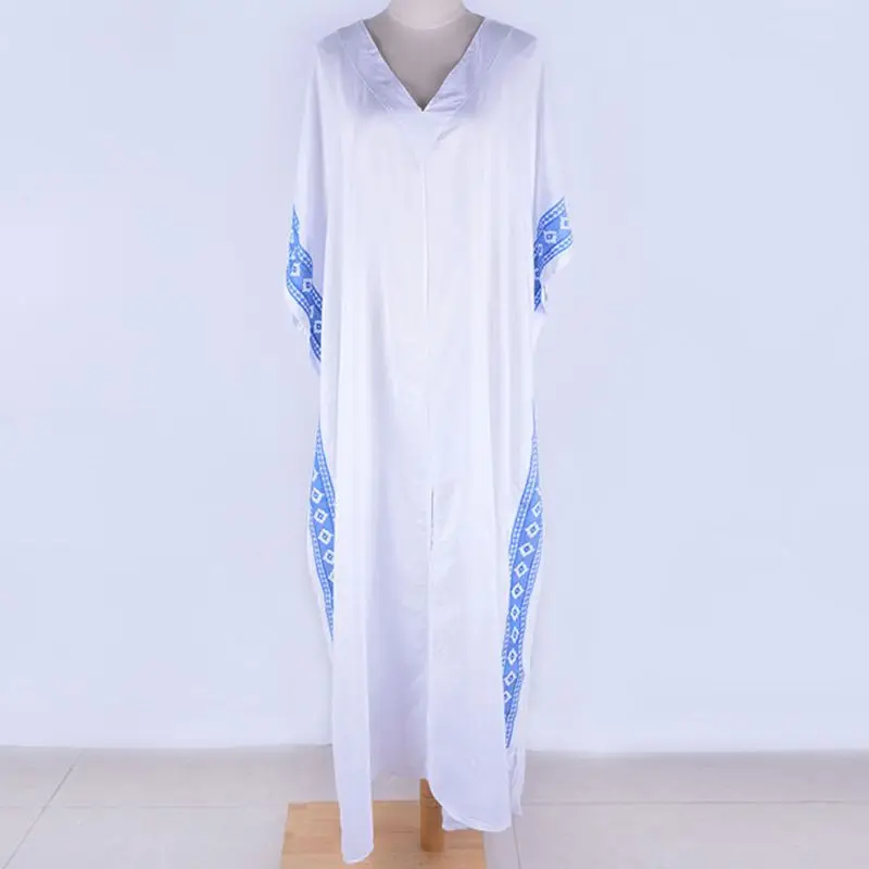 Women Vacation Sexy Deep V-Neck Swimsuit Summer Casual Beachwear Loungewear Beach Maxi Dress Side Split Long Robe N7YE