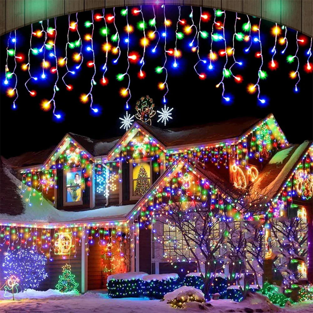 thumbnail image 1 of Decoraciones navideñas para el hogar, cortina LED para exteriores, guirnalda de luces de carámbanos, guirnalda de calle para la casa, decoración de invierno de 4 a 80 m para Año Nuevo, 1 of 5