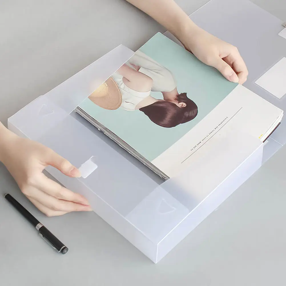 2Pcs A4 파일 보관 상자 PVC 소재 문서 정리함 인증서 잡지 용 데스크탑 파일 홀더 효율적인 분류