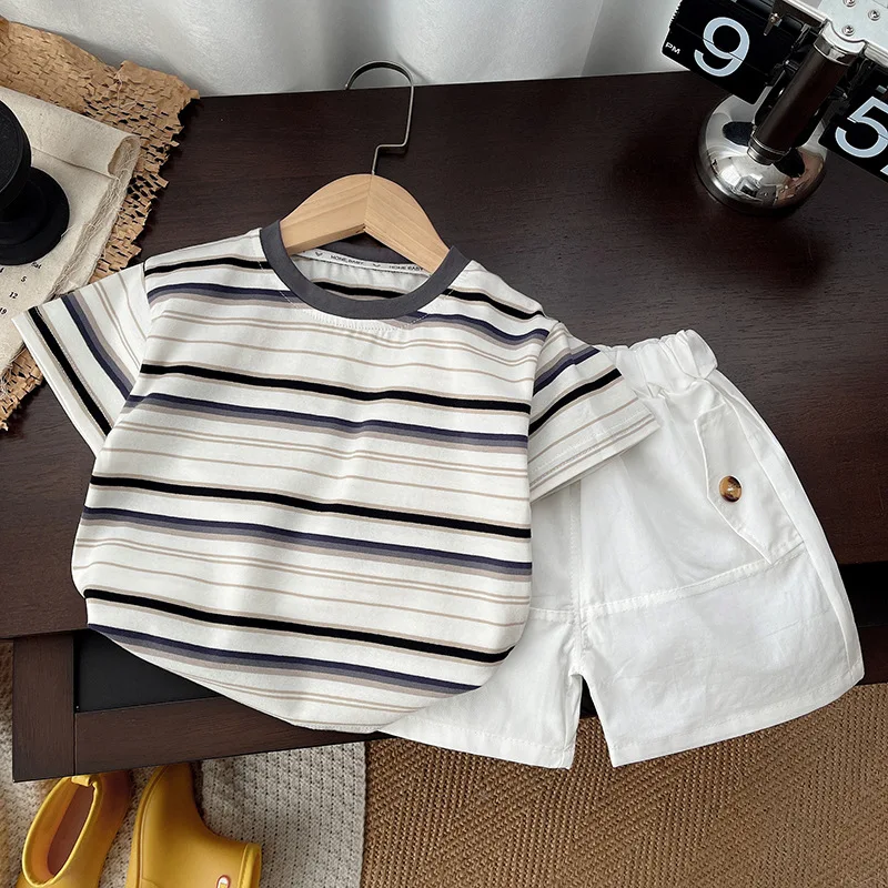 Summer Children Boys Clothing Cartoon Strips Polo T-Shirt Shorts 2Pcs/Set Toddler Sport Baby Cotton Tracksuits 0-5Years