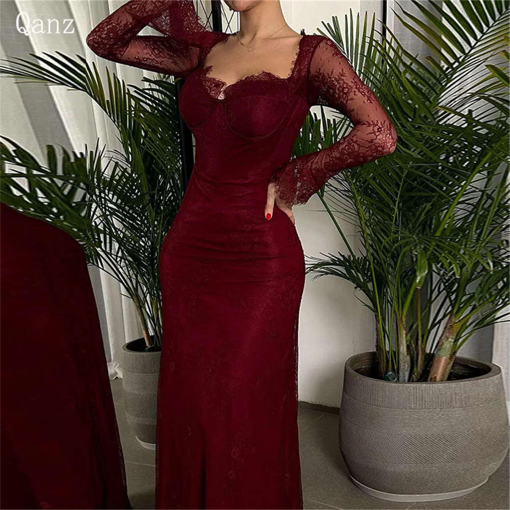 

Qanz Burgundy Sexy Mermaid Evening Dresses Sweetheart Lace Appliques Prom Dresses 2024 For Women Formal Prom Gowns Vestidos De
