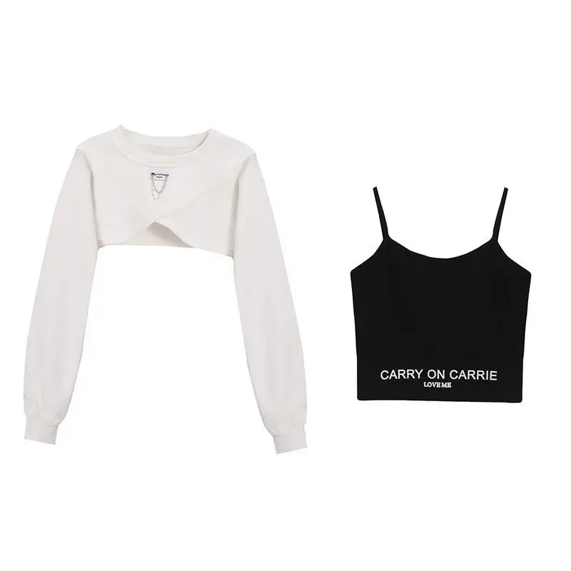 2023 Autumn Women Fashion Crop Sweatshirt Letter Sling Print Pants 1 or 3 Piece Set Lady Cool Streetwear Outfits Tops Trousers 4