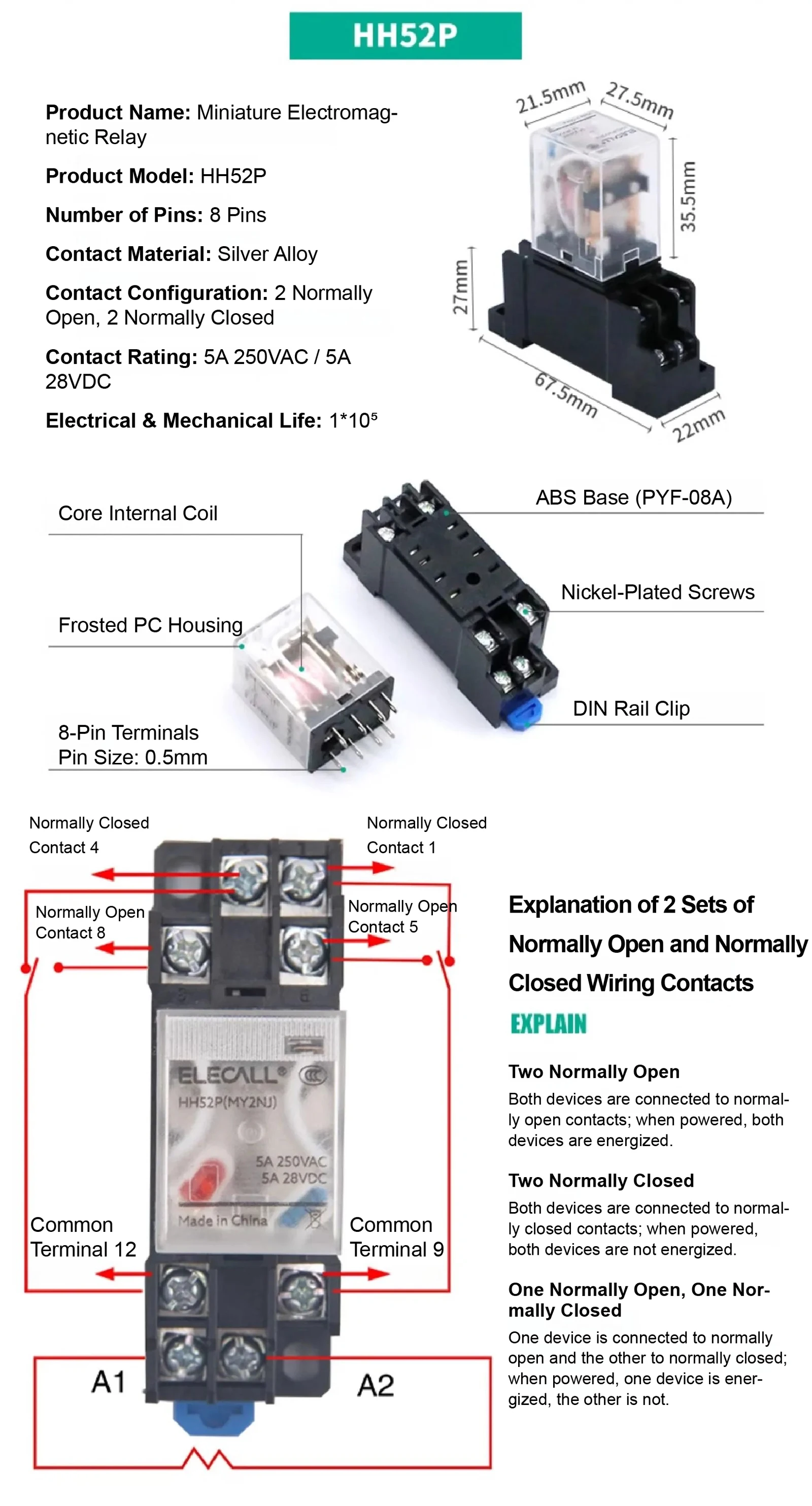 HH52P HH53P HH54P Electromagnetic Relay 12V 24V DC 110V 220V AC Plug-in Power Re