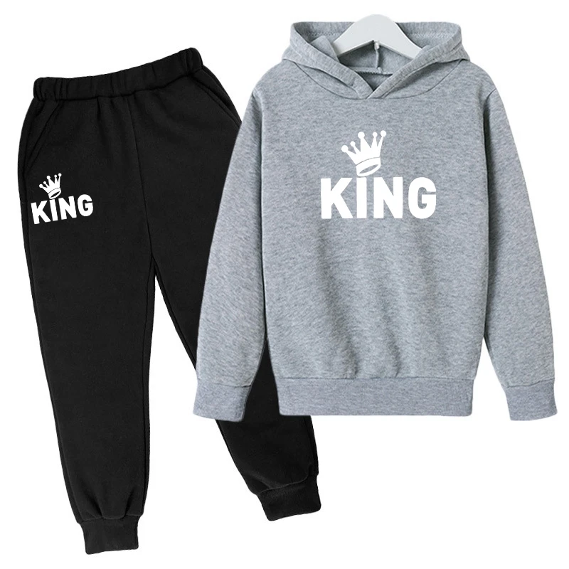 King Letter Printed Children's Clothing Girls Clothes 2 to 8 Years Tops Loungewear Clothes Child Boy Casual Baby Outfit Set Sets