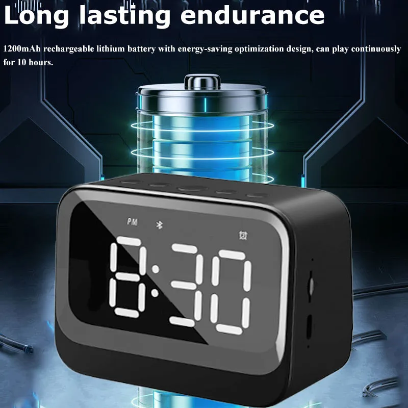 Mini Clock Bluetooth Speaker Portable Dual Alarm Clock Soundbar Wireless LED Large Screen Music Player Support TF Card Play