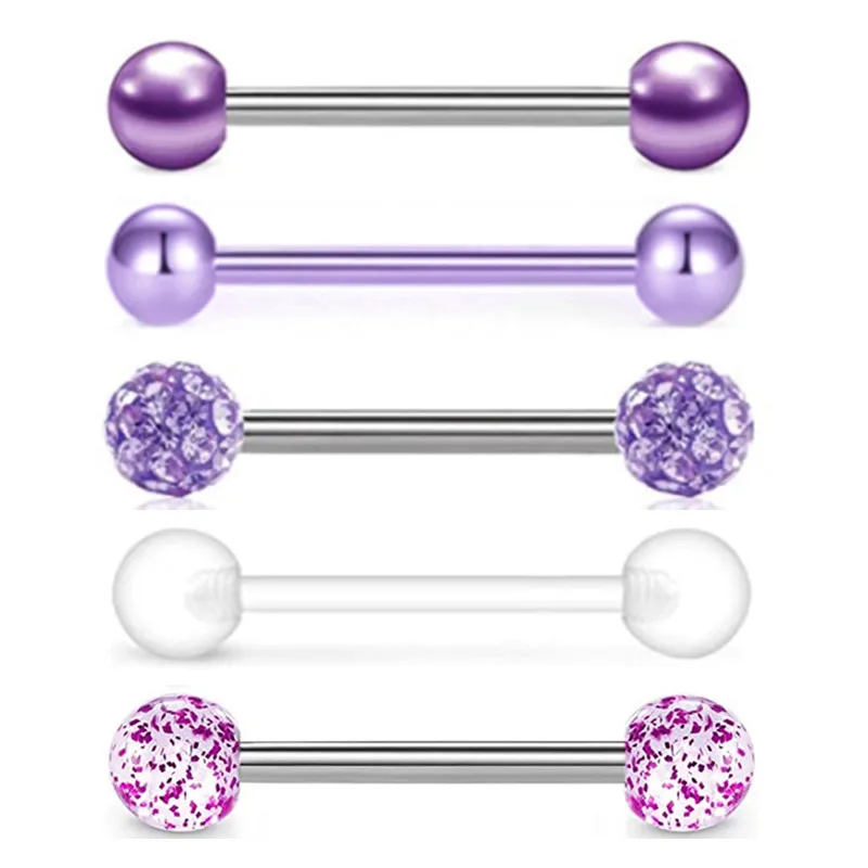 5-Piece Glitter Acrylic Tongue & Nipple Piercing Barbell Set